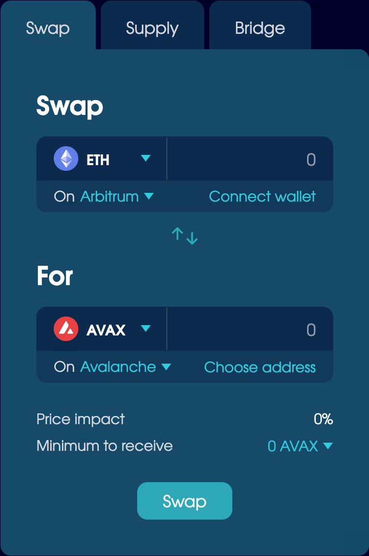 The Swap tab set to a cross-chain swap on the Trade page